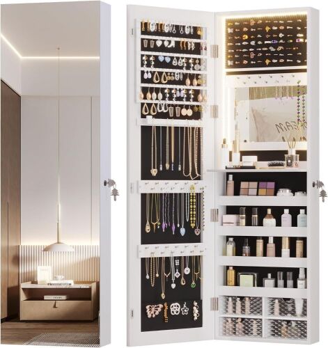 47.2" LED Jewelry Mirror Cabinet, Wall/Door Mounted - Lot 491
