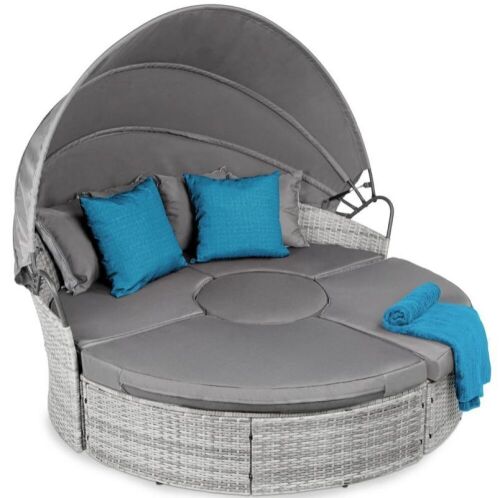 5-Piece 2-in-1 Wicker Daybed Sectional w/ Adjustable Seats, Canopy, Cover - Lot 22