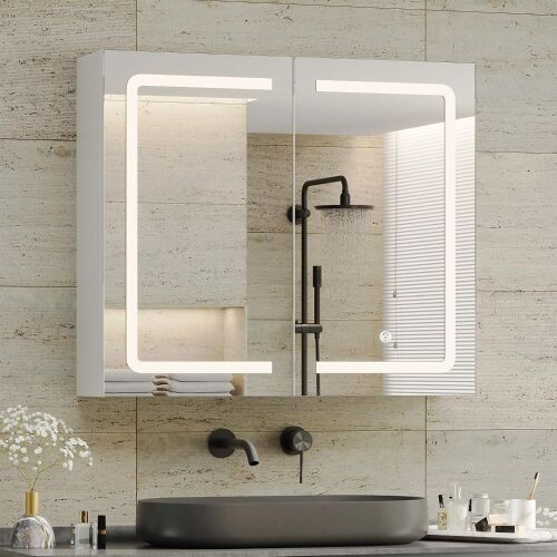 DICTAC Bathroom Medicine Cabinet with Mirror and LED Lights  - Lot 83