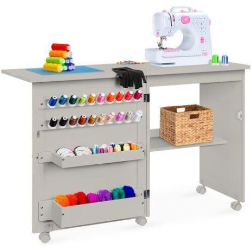 Folding Sewing Table Multipurpose Craft Station & Side Table w/ Wheels - Lot 294