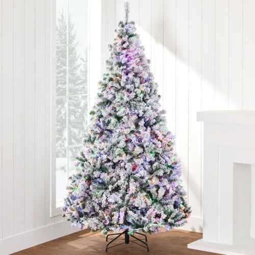 6' Pre-Lit Snow Flocked Artificial Pine Christmas Tree w/ Multicolored Lights - Lot 595