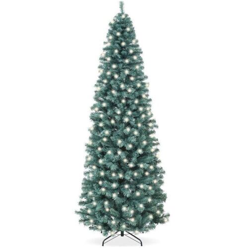6' Pre-Lit Blue Spruce Pencil Christmas Tree w/ Metal Base, Incandescent Lights - Lot 694