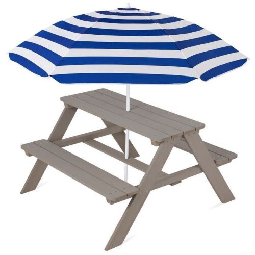 Kids Wooden Outdoor Picnic Table w/ Adjustable Umbrella, Built-In Seats - Lot 273