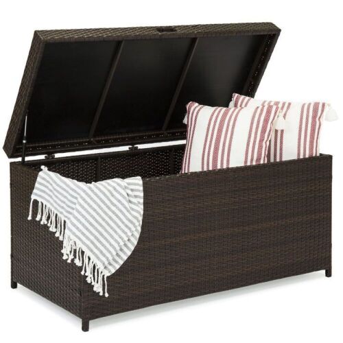 Indoor Outdoor Wicker Storage Box w/ Steel Frame, Lift-Up Top - 136 Gal - Lot 470