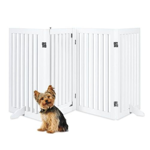 31.5in 4-Panel Freestanding Wooden Pet Gate w/ Door, Support Feet - Lot 476