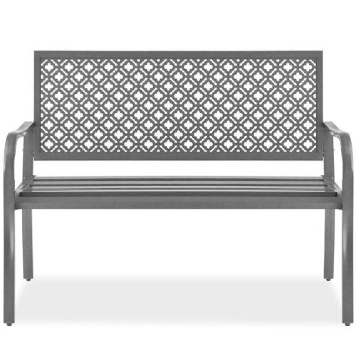 Indoor Outdoor Steel Bench w/ Geometric Backrest, Foot Levelers - Lot 479