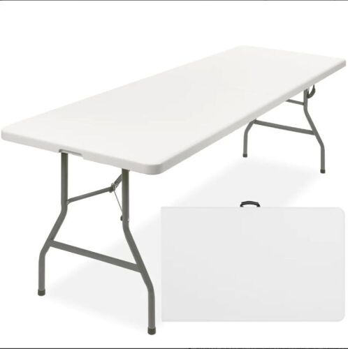 Portable Folding Plastic Dining Table w/ Handle, Lock - 8ft - Water Damaged Box - Lot 586