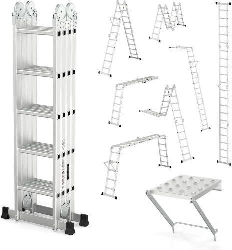 LUISLADDERS 18.5FT Folding Multi-Purpose Aluminium Extension Ladder - Lot 59
