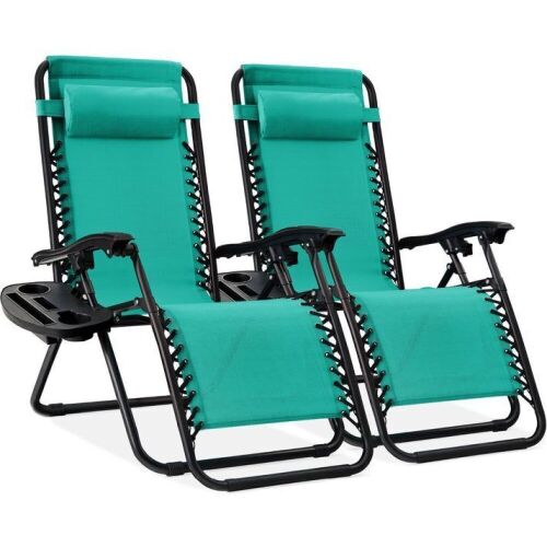 Set of 2 Adjustable Zero Gravity Patio Chair Recliners w/ Cup Holders - Lot 167