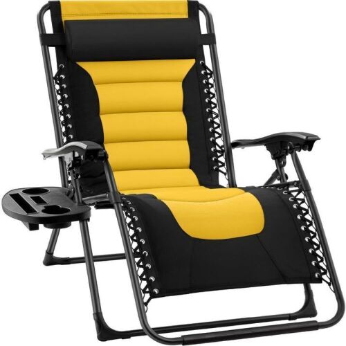 Oversized Padded Zero Gravity Chair, Folding Recliner w/ Headrest, Side Tray - Lot 463