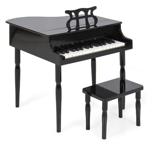 Kids Mini Wooden Grand Piano w/ Lid, Bench, Music Rack, Song Book, Stickers - Lot 564