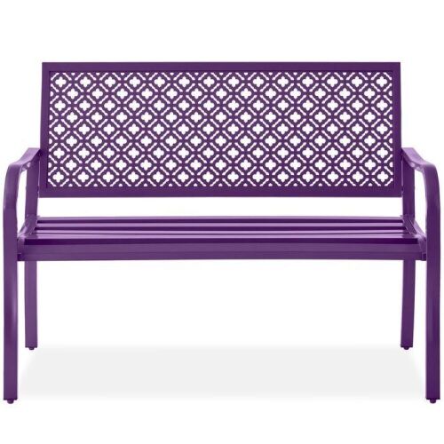 Indoor Outdoor Steel Bench w/ Geometric Backrest, Foot Levelers - Lot 26