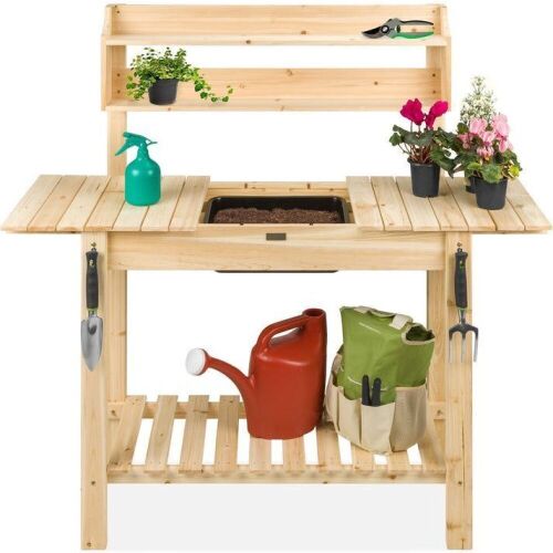 Wood Garden Potting Bench w/ Sliding Tabletop, Food Grade Dry Sink - Lot 67