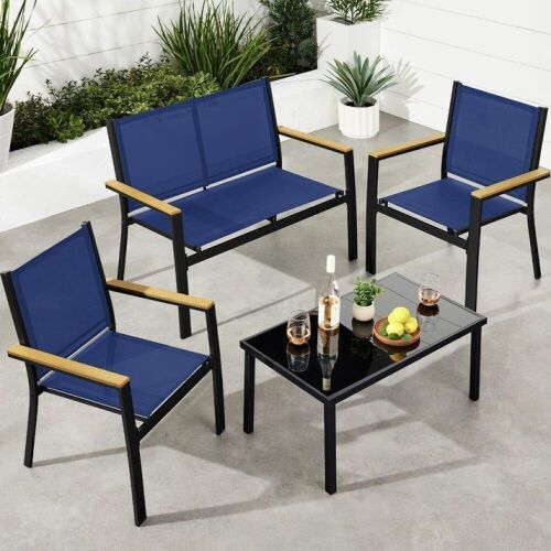 4-Piece Textilene Outdoor Conversation Set w/ Cushions, Table - Lot 49