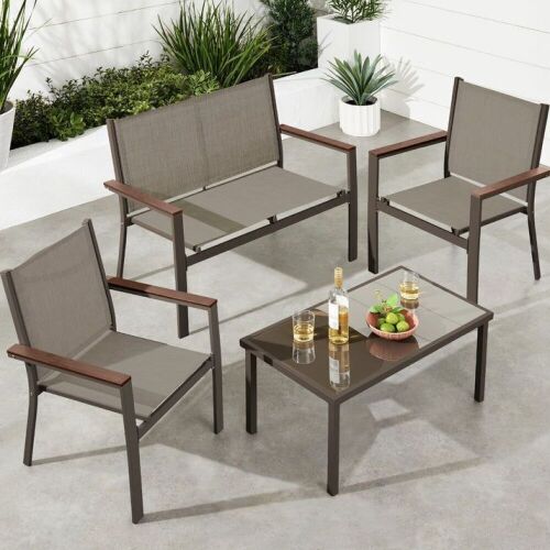 4-Piece Textilene Outdoor Conversation Set w/ Cushions, Table - Lot 54
