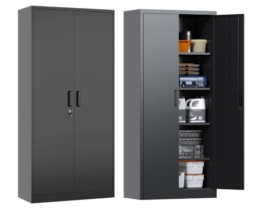 Metal Storage Cabinet with 5 Adjustable Shelves, 71" Black - Lot 11