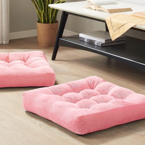 Meditation Floor Pillow Set of 6, Square Large Pillows Seating for Adults, Tufted Corduroy Floor Cushion for Living Room Tatami, Pink - Lot 3398