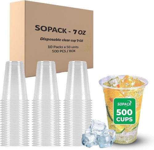 500 Pack - Clear Plastic Cups 9oz, Shatterproof & Stackable, Disposable Drinking Cups, BPA-Free, 10 Packs of 50 Cups Individually Packed, Ideal for Parties, Events (7oz - 50X10 Pack (500)) - Lot 3497