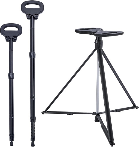 Portable Cane Seat Folding Walking Cane for Men & Women Sturdy Tripod Cane Stool Lightweight Balancing Mobility Aid Crutch Chair with Travel Bag and 2 Base Canes for Elderly, Seniors & Handicap - Lot 3573