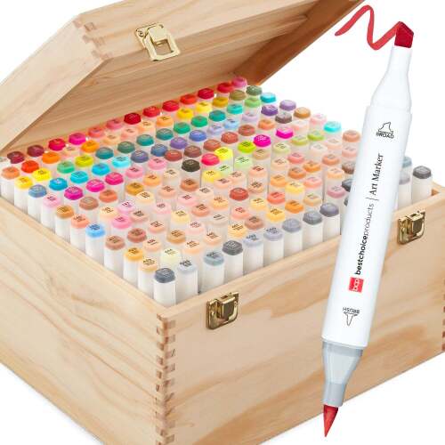 Alcohol-Based Marker Pen Kit w/ Brush & Chisel Tip, Carrying Case - 168ct - Lot 4501