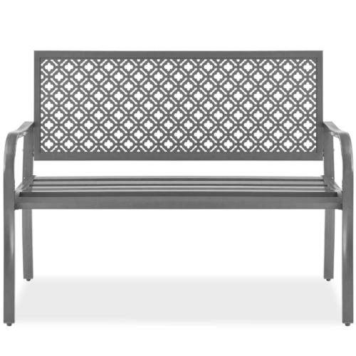 Indoor Outdoor Steel Bench w/ Geometric Backrest, Foot Levelers - Lot 4588