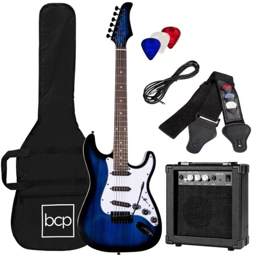 Beginner Electric Guitar Kit w/ Case, 10W Amp, Tremolo Bar - 39in - Lot 4636