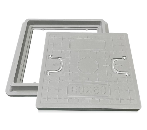 Natotela Solid Manhole Cover and Frame 24x24in,Square Fiberglass Septic Tank Cover Size 20x20in,Clear Opening Size 17.3x17.3in,Catch Basin Cover, Reinforced Steel Embedded Sewer Cover with Handle - Lot 4674
