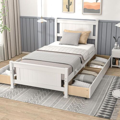 VINGLI Twin Size Bed Frame with 4 Drawers on Wheels and Headboard - Lot 72