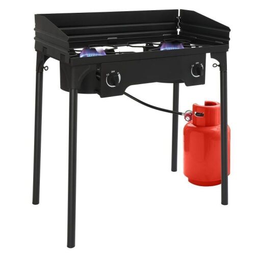  Portable 2 Burner Outdoor Propane Stove with Wind Panel, 150000BTU  - Lot 99