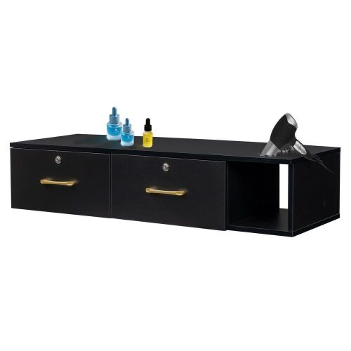 OmySalon Wall Mount Salon Styling Station w/2 Lockable Drawers 1 Side Open Space 3 Hair Dryer Holders - Lot 131