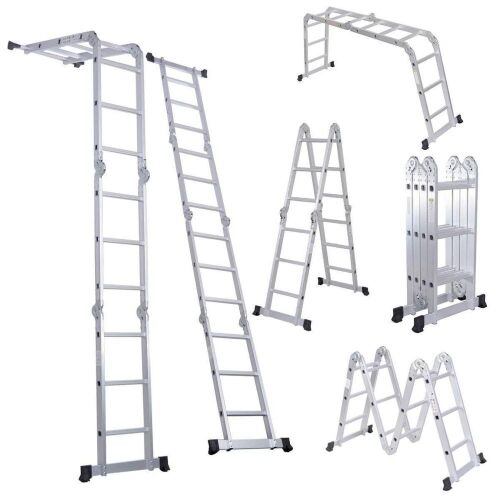 LUISLADDERS 12.5 FT Folding Telescoping Aluminium Multi-Purpose Ladder  - Lot 181