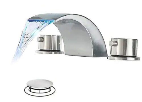 8 in. Widespread 2-Handle Bathroom Faucet with Led Light and Pop Up Drain in Brushed Nickel  - Lot 306