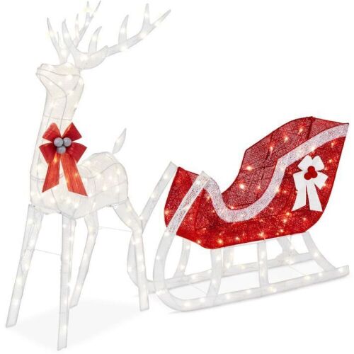 Lighted Christmas Reindeer & Sleigh Outdoor Decor Set w/ LED Lights - Lot 351