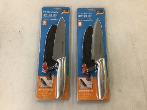 Lot of (2) Baker’s Secret 6" Chef Knife and Sharpening Case - Lot 435
