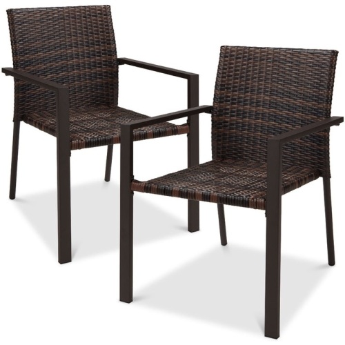 Set of 2 Stackable Wicker Chairs w/ Armrests, Steel Accent Furniture - Lot 439