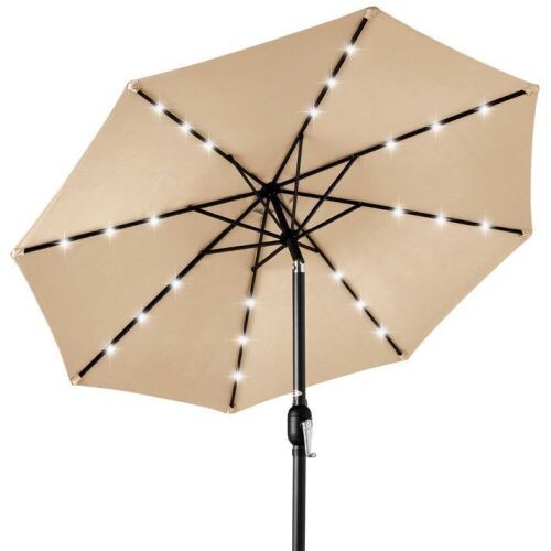 Solar LED Lighted Patio Umbrella w/ Tilt Adjustment, UV-Resistant- 10ft - Lot 534