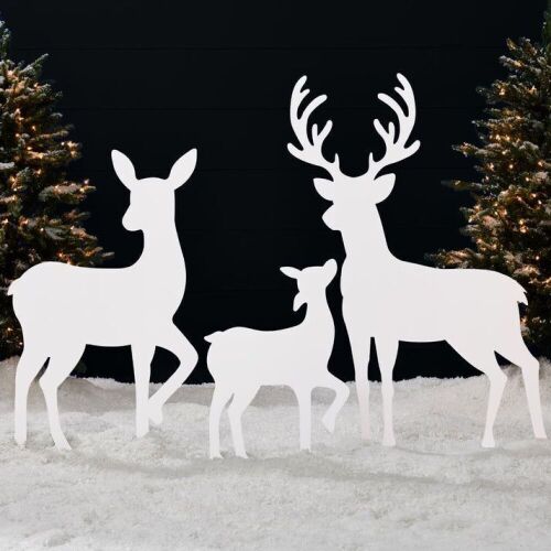 3-Piece 2D Deer Family Silhouette Yard Decoration w/ Buck, Doe, Fawn - 46in - Lot 541