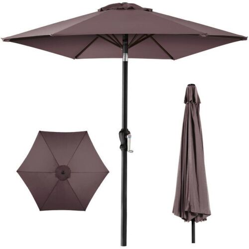 Outdoor Steel Market Patio Umbrella Decoration w/ Tilt, Crank Lift - 10ft - Lot 544