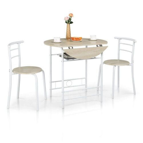 3 Piece Drop Leaf Dining Set Round Folding Table and 2 Chairs White Oak - Lot 585