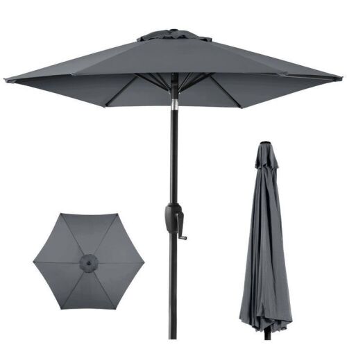 Outdoor Market Patio Umbrella w/ Push Button Tilt, Crank Lift - 7.5ft - Lot 641