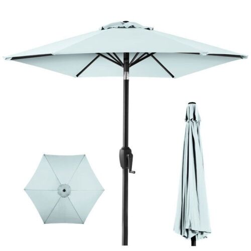 Outdoor Market Patio Umbrella w/ Push Button Tilt, Crank Lift - 7.5ft - Lot 740