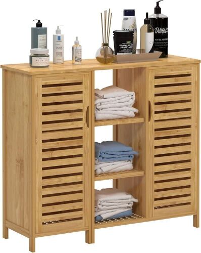 Floor Cabinet with 2 Doors and 3-Tier Open Shelf - Lot 382