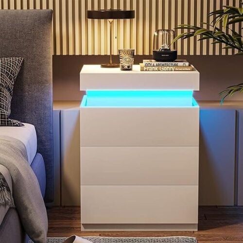 Nightstand With Sliding Top Charging Station And LED Lights - Lot 220