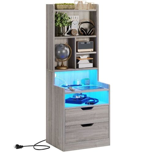 LED Nightstand With Bookshelf & Charging Station - Lot 221