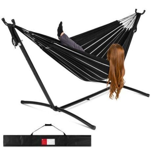 2-Person Brazilian-Style Double Hammock w/ Carrying Bag and Steel Stand - Lot 799
