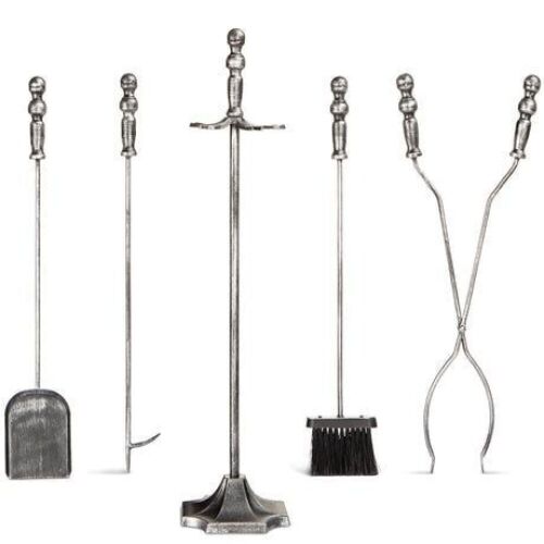 5-Piece Rustic Iron Indoor Outdoor Fireplace and Firepit Tool Set w/ Stand - Lot 205