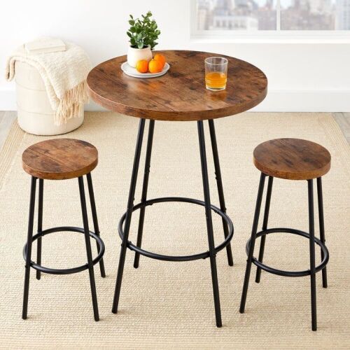 3-Piece Bistro Set Modern Round Counter Height Dining Set w/ 2 Stools - Lot 555