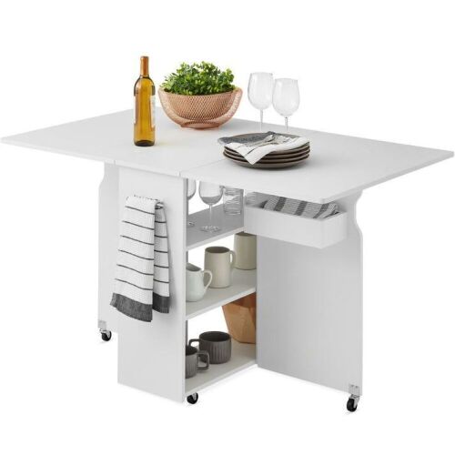 Multipurpose Folding Table w/ Wheels, 3 Storage Shelves, Cubby, Handle - Lot 762