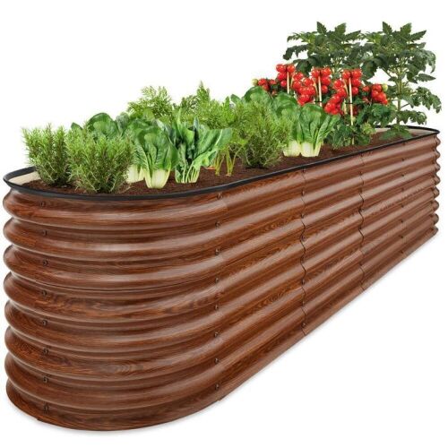 Metal Raised Garden Bed, Oval Outdoor Planter Box for Vegetables - 8x2x2ft - Lot 574