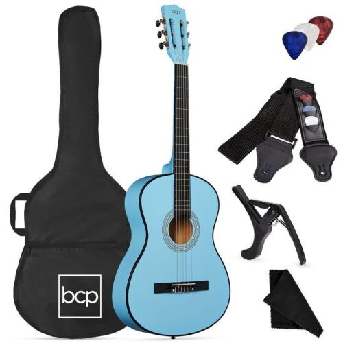 Beginner Acoustic Guitar Set w/ Case, Strap, Strings - 38in - Lot 676